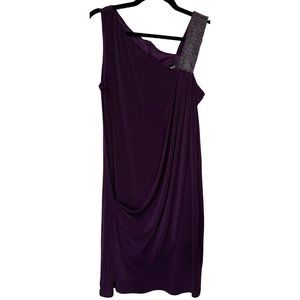 Karina Purple Shift Party Dress Sleeveless w/Beads Polyester Blend Women Size 8